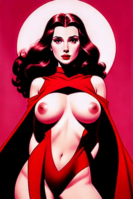 portrait of a scarlet witch, nude, in the style of steve ditko