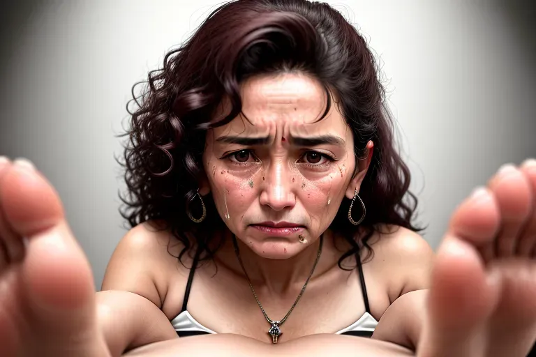 Perfect face, perfect feet, ultra realistic and violent, a captive is Tonantzin Esparza being pinned flat on her back and brutally raped, a 53 year-old Tonantzin Esparza is sobbing and begging for you to stop raping her, she has a facial expression of complete humiliation as this is the most traumatic experience of her life, she is so ashamed, intricate highly detailed photo ultra realistic life-like extremely realistic sharp focus on her slender feminine feet, 4k image, ultra realistic depiction of a brutal rape,rape of a barefoot beauty, beautiful face, images must show her beautiful bare feet, only five toes on each sexy foot, female face and feet must have absolute life-like precision, realism, she is sad and frustrated and scared, she wants you to stop, dark skin hook nose curly hair, she does not like you right now, she hates the feeling of your dick in her