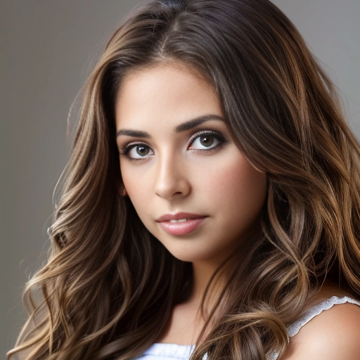 a beautiful young (teenage) girl with long wavy brown hair, )(large brown eyes_, realistic, masterpiece