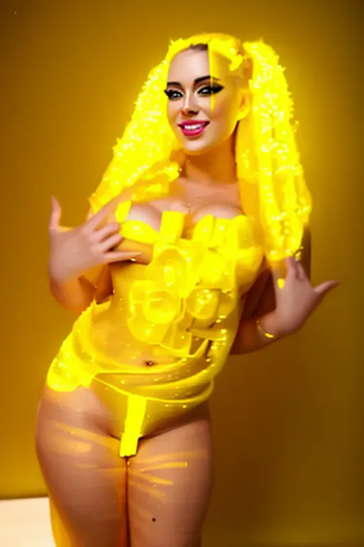 digital art, 20 year old, a princess, thicc, naked, yellow, photo studio, daytime, studio light, happy, 8k, professional