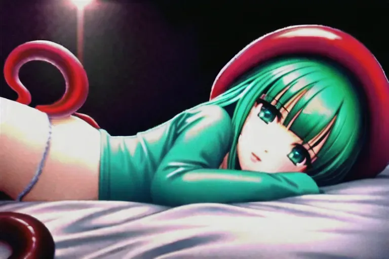 girl, bed, sheets, underware, slime, tentacles
