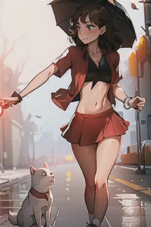 ((masterpiece)) 1 girl , hot , wet clothing,short skirt wet top stisking to her , showing her red bra off<lora:dpmg_sam_yang:1>