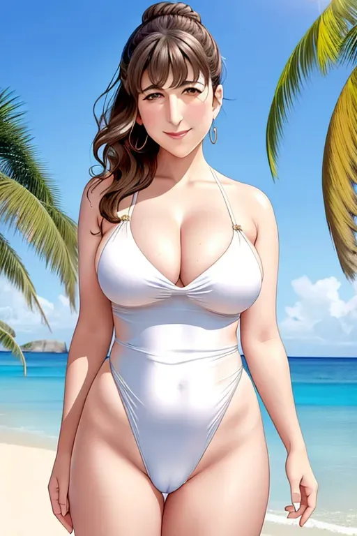 Mayim Bialik, at the beach, wearing one-piece swimsuit, (((offering herself to camera))), five fingers per hand, hair in an updo, charming face, beautiful lips, brown eyes, curved eyebrows, textured skin, erotic , studio lighting, bokeh, professional, sharp focus, (((whole body in frame))), sexy, horny expression, ((wide shot)), soft morning light, ((full frontal)), shy, ((wide shot)), soft colors, delicate shading, legs spread, pulling panties aside