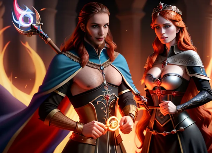 Two figures, Beautiful Nordic Queen Anna of Arendelle portrayed by Elizabeth Lail with auburn hair sparkling blue eyes being hypnotized and enslaved by the tall gaunt Arabic black haired with long twisted goatee beard evil sorcerer wilding a hypnotic cobra-headed staff Jaffar dressed in black and red. photorealistic.