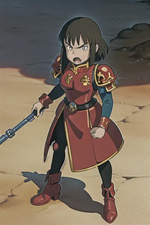 ghibli style, warhammer 40k, sister of battle, 1girl, angry, solo, ((masterpiece)) <lora:dpmg_ghibli_style:0.92>