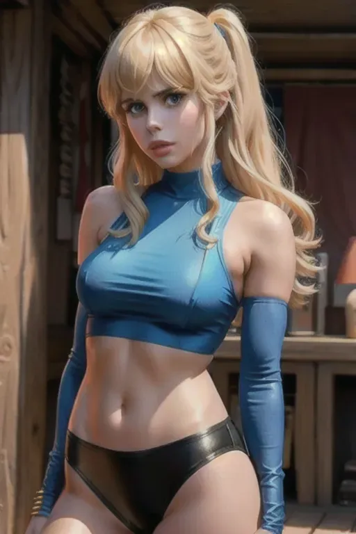 Carlson young , as nico robin , in a outfit, small breasts,