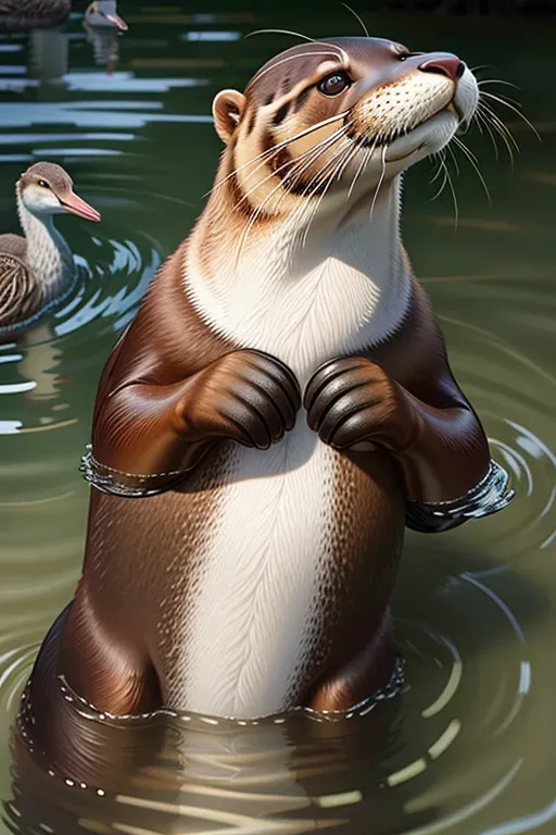intricate highly detailed photorealistic realistic ultra realistic life-like extremely realistic sharp focus Giant River Otter with a goose bill
