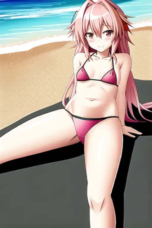 Astolfo is a small bikini sitting on the beach