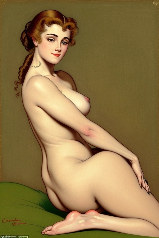 masterpiece, (((erotic art illustration in the style of a painting by Charles Dana Gibson))) of a Gibson girl, nude, ((full-body image)), hair in up do, natural pubic hair, ((open legs))