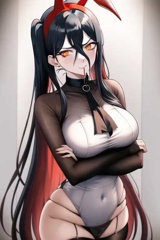 , dpmg_chainsaw_power_v1, pigtails , black hair, female with penis, nun outfit, 20 year old