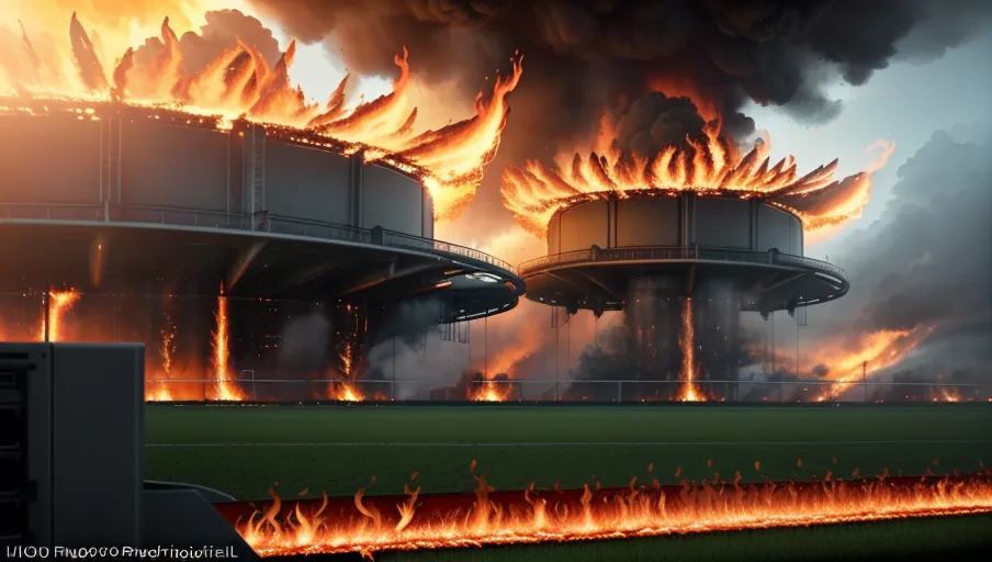 <lora:dpmg_scifi:0.4> large interior futuristic hydroponics field ((on fire)), ((lots of fire)) flames are burning all of the plants ((realistic fire)). cinematic composition, UHD, HDR, highest quality, highest resolution, (photorealist:1.2)