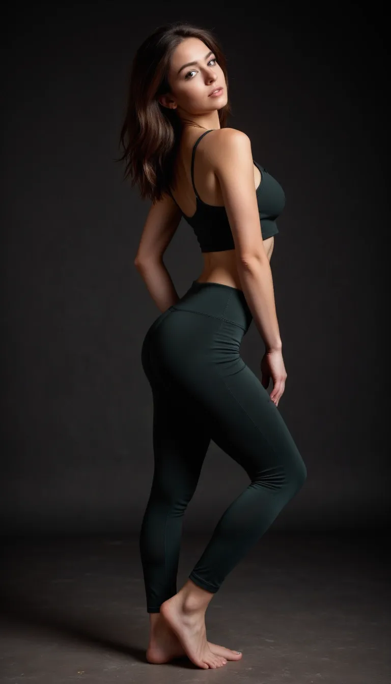woman, full body, Glow_eyes, yoga pants, show feet