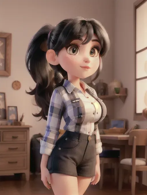 Gorgeous young Albanian woman, photo cute attractive young face, large wide doe eyes, light colored eyes, big plump lips, huge gigantic boobs, (gigantic tits), raven-black hair, bangs, ponytail, sexy, thin, slim waist, farm outfit, tight flannel shirt, photorealistic, best quality, ultra high resolution
