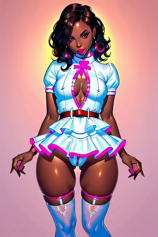 Full body, Very beautiful, nsfw, christian, traditional, conservative, houswife, woman, cute, sexy eyes, seducing me, black female, dark ebony skin, African-American, short straight dark hair, dark eyebrows, brown eyes, cute concave nose, wide nostrils, soft cheeks, full lips, red lipstick, strong narrow chin, wearing pink frilly dress, white sweater, white belt, white stockings, flashing me her naked butt, thin figure, cute breasts, thin body, round butt, aroused pussy, submitting, bending over forward, flashing her butt and pussy at me, spreading her ass, pussy aroused, sexy brown anus, on the bed, prepping for vaginal penitration, bedroom, ((high definition)), ((4k quality)), (excellent lighting), (great shading), pristine detail, (very clear picture), ((beautiful vibrant colors)), (accurate at lower prompt guidence), ultra realistic, (((five fingers per hand))), (((two arms))), (((two legs))),