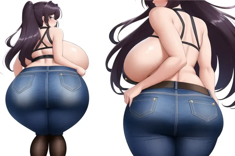 a girl with a big tits trying to cover them but none of her clothes fir so there really small and dont really cover them with a massive ass that she also cant fit into any clothes because of hoe big it is so shes like trying to pull the jeans over her massive ass but she cant