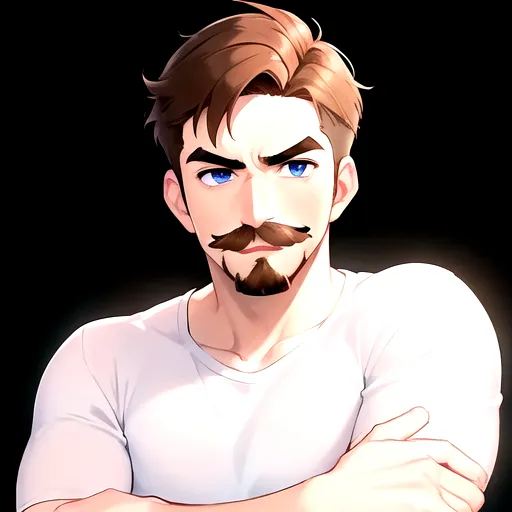 (masterpiece), absurdres, smooth, soft lines, soft edges, perfect edges, (soft lighting), (soft glow), perfect anatomy, detailed background, hair with great details, perfect eyes, perfect face, 1man, ((ghibli art style)),
((Man with light brown hair)), ((very short hair)), serious, wide chin, round face, ((thick eyebrows)), shirt,
(Light brown hair), ((blue eyes)), ((pale skin)), ((short red mustache)), ((red goatee)), ((stubble)),