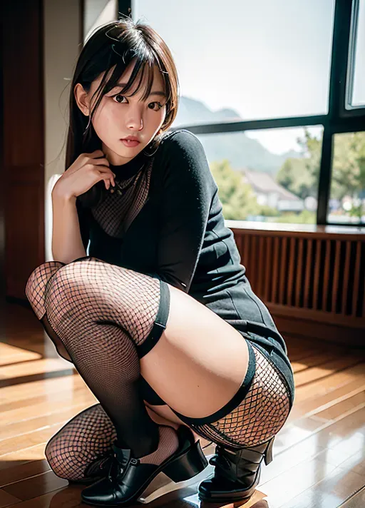 8k, digital photo of a korean girl, a skinny woman, slim, full body, bangs, small waist, rounded butt, (tigh highs), (pale skin with reflections), dramatic lighting, (photorealism:1.5), (photorealistic:1.4), (8k, RAW photo, masterpiece), High detail RAW color photo, a professional photo, realistic, (highest quality), (best shadow), (best illustration), ultra high resolution, highly detailed CG unified 8K wallpapers, physics-based rendering, photo, realistic, realism, high contrast, hyperrealism, photography, f1.6 lens, rich colors, hyper-realistic lifelike texture, cinestill 800, full body in frame, wearing a sheer see-through dress and fishnet socks and long boots, walking at the park