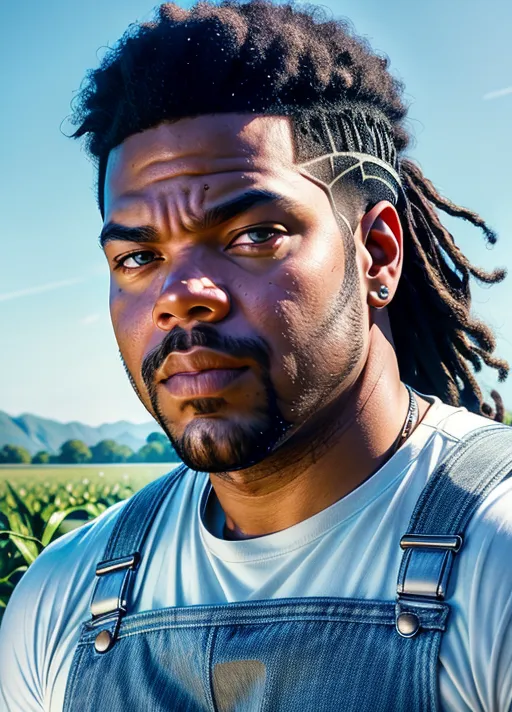 Dopamine Girl Ice cube, accurate face, in a corn field, white shirt