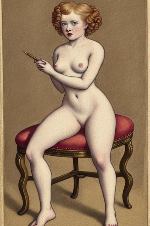 nicola coughlan from bridgerton, Regency era erotic painting, hips and up, regency makeup, elegant, curly hair, light strawberry ginger hair, nude, medium breasts, small breasts, wide hips, thick thighs, soft belly, slightly chubby, 20 years old, curvy