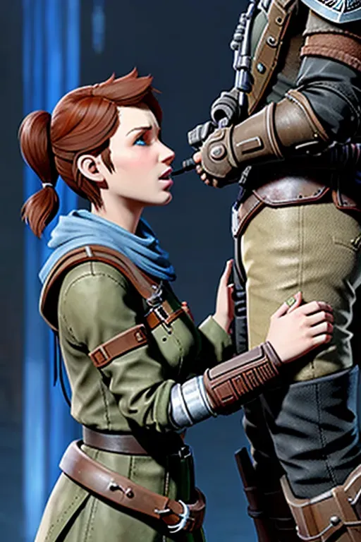 Concept art of Nora from fallout 4 fingering piper as Aloy watches <lora:dpmg_tit_fuck:1>
