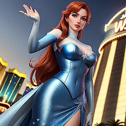 low angle shot,
Anna and Elsa in Las Vegas. Welcome to Fabulous Las Vegas sign. at night.
innocent sweet, Anna of Arendelle 37 years old, Nordic, dressed in modest green attire, large natural round blue eyes, long auburn hair, sweet face, warm smile, soft curved eyebrows, smaller modest breasts.
Elsa of Arendelle 40, slightly taller than Anna. dressed in blue clothing.
five fingers per hand, ultra realistic, unreal engine, reduced saturation, adult