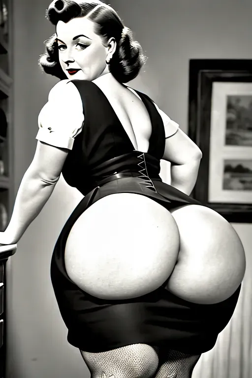 1940s, housewife, dress pulled up, showing ass, big ass,