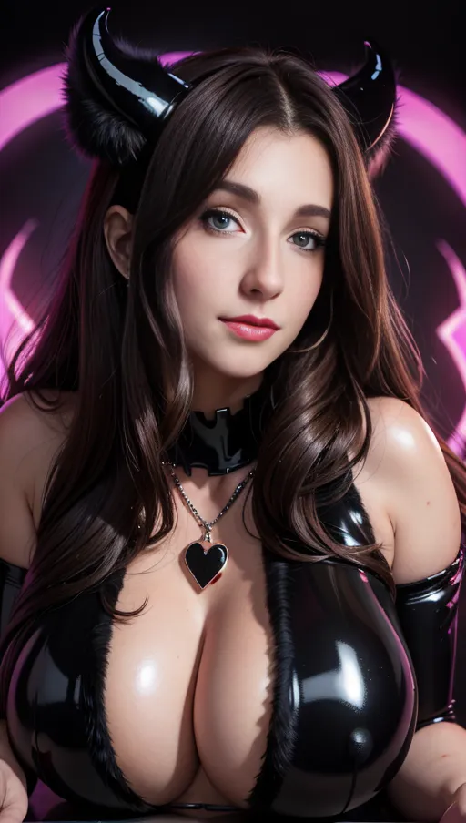 ((((pov from below)))), best quality, (((ultra high res))), (((detailed face and eyes))), (perfect face), big heart choker, heart earrings, heart jewelry, heart necklace, ((((big pasties)))), ((brown hair)), (((very voluminous hair))), ((long hair)), (big glowing succubus mark), (big glowing demon mark), (big glowing mark), (big glowing succubus bodymark), (big glowing demon bodymark), (big glowing bodymark), (corruption), ((face closeup)), ((black latex)), (((laying down))), (((fur)))