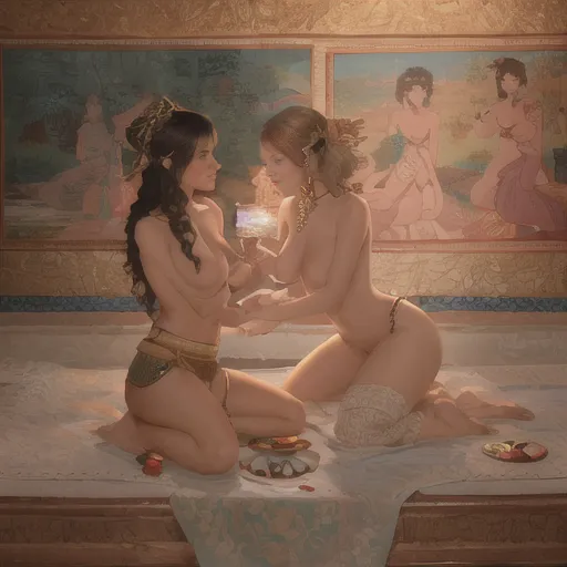 2 girls in (Dynamic lesbian passion:1.3)
(Two sexy longhaired lesbian women(with very small torsoes:):1) with hairy vaginas
Dune Sci-Fi ((Chani and Irulan))
(Traditional Balinese painting, Kamasan style, narrative Hindu epics, intricate decorative figures, natural mineral pigments, flattened perspective, dense ornamental compositions, temple cloth painting aesthetic:1.3),
""This is a high-resolution photograph featuring (two completely nude women:1.2)
Moorish Spain — Andalusian Tile Mosaic Aesthetic
Within a candlelit hammam of carved arches and turquoise tile, two women stand together beneath flowing water. One presses the other gently against warm stone, fingers tangled in soaked curls while rivulets stream over their bodies. Their wet hair clings to bare backs and collarbones, and the steam-filled chamber glows with lantern light reflected across patterned mosaics. The composition feels like a living Andalusian fresco—luxurious, sensual, and filled with secret longing."