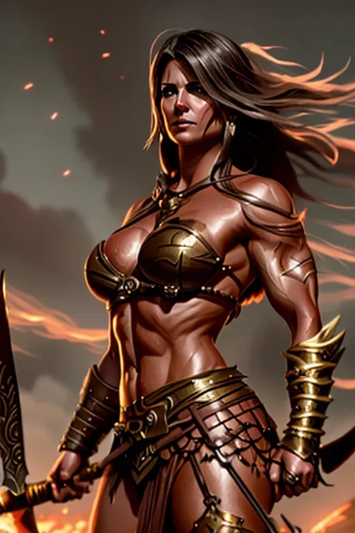 Dopamine Girl Image Of A Muscular Beautiful Nude Female Barbarian Standing On A Battlefield