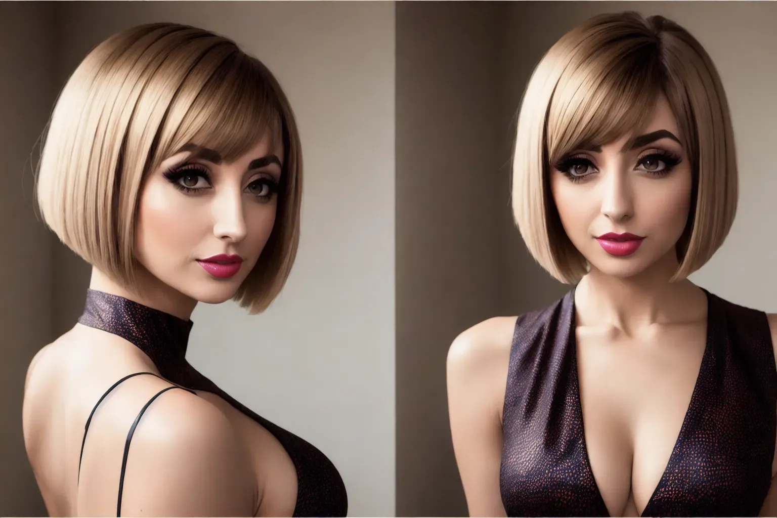 a realistic (wide shot) (full body) concept art of single woman (Ana De Armas),(Sly)(mischievous)(smirking),(Wearing tight dragon print sleeveless Cheongsam dress), (in a penthouse apartment),(very accurate face),(pinup art), (sexy active pose)(upskirt), (slender build)(Athletic Build)(skinny)(perfect ass), (small breasts) (B Cup)(perky breasts)(hard nipples), five slender fingers, (very short blunt Dutch Bob cut hairstyle)(bangs)(straight hair)(sleek), beautiful face, beautiful lips, detailed eyes, curved eyebrows, cinematic lighting, studio lighting, professional, editorial