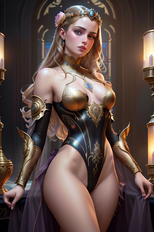 Renaissance dystopian Flower Arrangement Deep Colors Artposter Intricate Art-Deco elements of the Mythological, Ultra Detailed portrait of young Princess Leonor of Spain, ((accurate face)), ((wearing sexy leotard)), resolution concept art by Greg Rutkowski, Artgerm, WLOP, Alphonse Mucha dynamic lighting hyperdetailed intricately detailed Splash art trending on Artstation triadic colors Unreal Engine 5 volumetric lighting