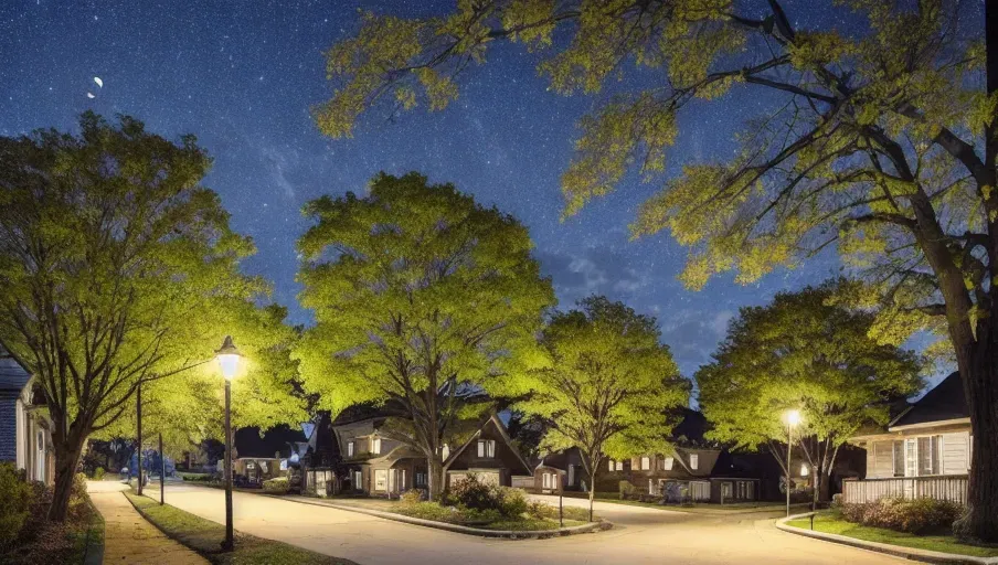 Dopamine Girl photo across broad shady street,1920, night, moonlight