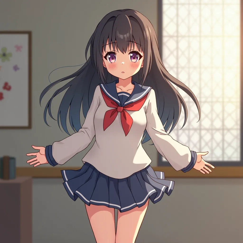 A Japanese school girl who is immobile. Anime style.