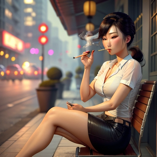 cute asian girl smoking cigarettes