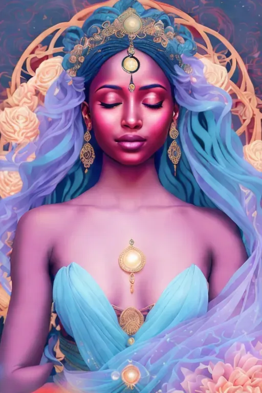 A high quality photography photograph shot of a maximum ultra fine detail and ultra maximum high resolution photo shot
Picture a mystical Jinn female spirit, a shimmering embodiment of otherworldly beauty. Her form, though ethereal, holds a human essence that resonates with grace and enigma. Her skin is a canvas of iridescent hues, ranging from pale moonlit cosmic colors to opalescent golds and oranges, but her colors can vary and change with her mood, each shade flowing seamlessly into the next. This celestial palette seems to shift with every breath, reflecting the shifting hues of twilight skies. Her eyes, deep pools of liquid starlight, hold an ancient wisdom that spans eons, their gaze both piercing and gentle, as if they can perceive the secrets of the universe.
Her hair, a cascade of luminous strands, dances with the currents of unseen energies. It shimmers with an otherworldly radiance, resembling the luminescent trail of a shooting star. Adorning her lithe form, a diaphanous gown seems woven from the very fabric of dreams. Its fabric moves like a gentle breeze, bearing patterns that echo the constellations, as if the heavens themselves have woven this garment. Her presence is both serene and electric, a harmonious fusion of the mystical and the tangible, as if she bridges the gap between realms.
This Jinn spirit, an epitome of enchantment and allure, embodies the allure of the unseen. With every step she takes, she weaves an aura of wonder and magic, inviting those who glimpse her to peer beyond the veil of reality into the realm of the extraordinary. HER COLORS AND THE COLORS OF HER CLOTHING VARY WITH HER MOOD.