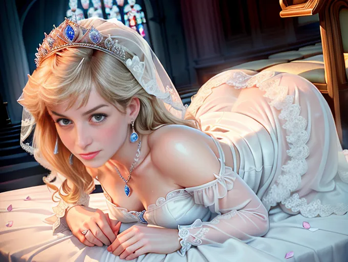 (REAR VIEW FROM BEHIND), wide angle view,
(Real PRINCESS DIANA), (ALL FOURS ON HANDS AND KNEES DOGGY POSITION,)
In a church, (on the altar) shooting from a high point,
(Real natural Princess Diana facial features),(sexy inviting smile with tears)
(pale white caucasian skin), (slim slender fit body),
Small tight ass exposed, anus open, (open shaved pussy exposed), wet pussy
(Wearing Princess Diana wedding gown and bridal veil), slutty bride lingerie, sapphire necklace, (wearing Princess Diana diamond tiara) cheap Chinese whore makeup,
(SMALL perky tits exposed, small pink nipples and pink areolae,
head and torso turned to look back directly at me,
crying with orgasm on her face, short blond hair, Princess Diana hairstyle, sapphire blue eyes,
(Taboo sex in church),
(natural lighting) (natural tones)
Hyperrealistic, (photorealistic)
five slender fingers, blonde hair charming face with a sexy seductive look lips,blue eyes,curved eyebrows,pale skin, sexy, necklace,highly
detailed,sharp focus,artstation,pixiv looks like real Princess Diana