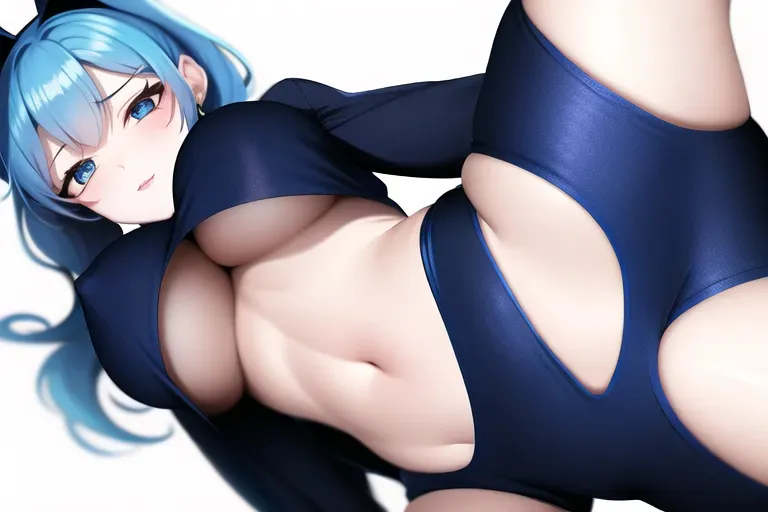 <lora:dpmg_upshirt:1>, blue hair, underboob, Isabelle