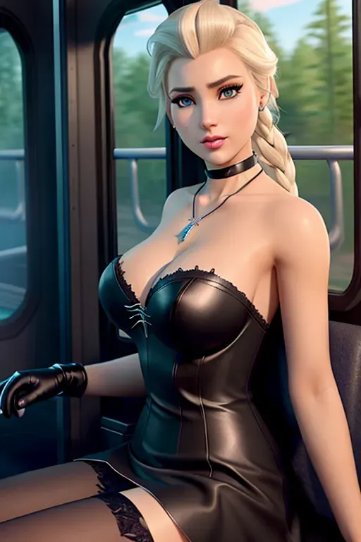 a digital art of,elsa,wearing priest clothes,kneeing,in the bus,big breasts,five fingers per hand,undercut hair,beautiful face,beautiful lips,black eyes,curved eyebrows,curved eyelid,smooth skin,wearing necklace,sharp focus,cgsociety,professional,surreal,highly detailed