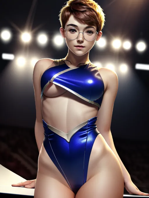 realistic 8k HD photograph, (((Florence Pugh)))((((accurate face)))),(((as a slutty seductive cheerleader)))(((sitting on a desk in a college classroom))),((smirking))(((exposed midriff)))(((looking down at POV)))(((wearing glasses))),((very sexy pose)),(((perky breasts))),(((very slender athletic body))),(((very short pixie buzz cut hair))) five slender fingers, beautiful face, beautiful lips, detailed large eyes, curved eyebrows, cgsociety, cinematic lighting, studio lighting, professional, editorial, <lora:dpmg_round_glasses:1.5><lora:dpmg_upshirt:1.5>
Blond hair, <lora:dpmg_shirt_pull:1>