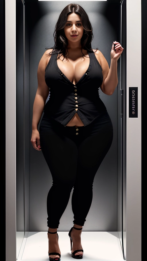 She wears a revealing button-up showcasing her voluminous natural breasts and opts for nothing underneath, accessorized with a pair of stilettos, Converted into a lifelike android, she stands encased in a hard plastic casing like an exhibit piece, Latin, Her appearance reflects her transformation from human to machine - she seems unaware or unable to respond due to her current state of preservation, Despite carrying some extra pounds she manages to retain an attractive figure, She has been transformed into a meticulously crafted android, resembling a fresh new toy, Wearing a button-down top that highlights her ample natural breasts and pairs them with nothing beneath, she finishes off her ensemble with a pair of stilettos, The Latina beauty is encapsulated inside a brightly colored plastic casing, almost as if it were meant to entice potential buyers, Her expression remains serious yet focused on her new artificial existence, Despite carrying extra weight, she continues to exude an irresistible charm trapped within the confines of her futuristic prison cell, The image portrays her entire form confined within the playful yet restrictive packaging of her display case, (((full body view, full body photo)))), ((full body view)), ((natural big breasts)), ((((overweight)))), (((hyperrealistic))),
Masterpiece,
perfect edges,
ultra realistic,
perfect anatomy,
realistic skin texture