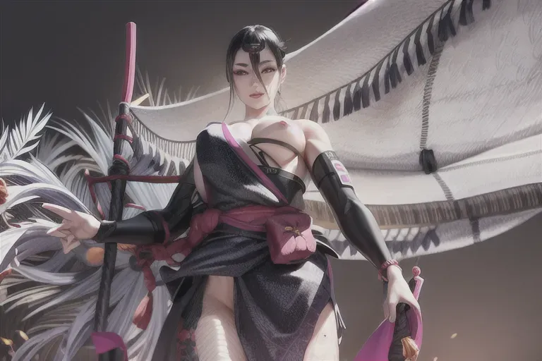 1girl, slender body type, full body , ninja, feudal japan::5, edo period, night::5, high res, short parted dark black hair::5, small breasts::2, long bare legs, green almond shaped eyes::2, thin parted lips::2, solo, ((masterpiece)),photo referenced::5, pale skin, purple eyeliner::5, tenchu::5, kunoichi::5, professional, ultra high res, dark yukata::5, long sleeves::1, kuugire, stealth, soft feminine facial features, button nose, dark kimono, 25 years old, seductive look, arrogant look, sinister look, moody lighting ,head tilt, detailed face and eyes, correct calf muscles::5 rose tattoo on thigh::5, correct feet anatomy::5 correct hand anatomy::5 2 characters ,