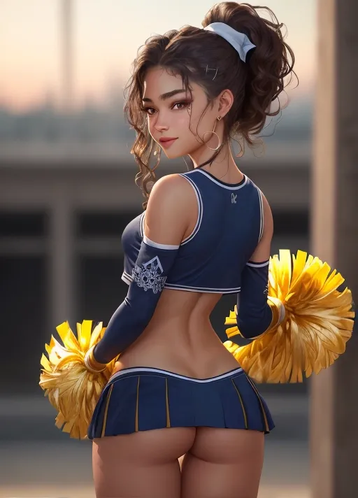 (full body view), view from behind,
NSFW UHD photorealistic color photograph of college freshman ((perfect blending of Sofia Jamora and Zendaya)), (((cheerleader))), looking back over her shoulder at viewer, skinny, athletic, (small perky breasts, (flat chested)), thigh gap, narrow waist, no bra, braless, ((no panties)), hard nipples, tight pussy, perfect shaved pussy, smiling, eager to please, oily skin, messy ponytail hair, ((show full body)),
highly detailed face,
ultra realistic, hyper realistic