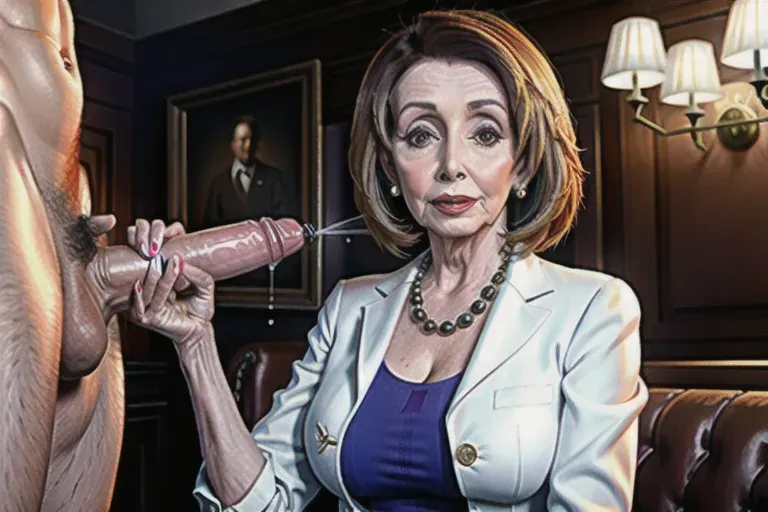 Nancy pelosi, stroking a cock, cum spurting onto her breasts, 8k, highest quality resolution
