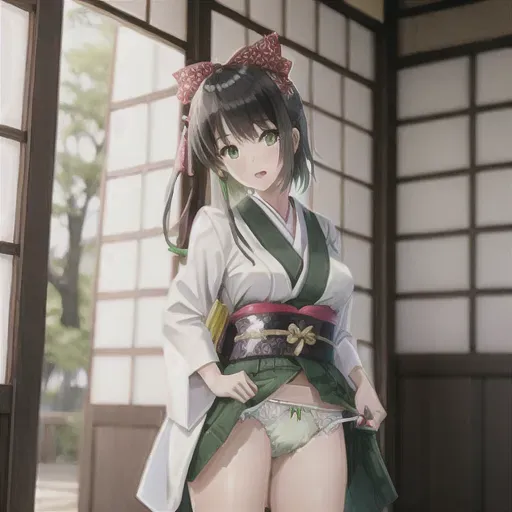1 girl, japanese ,flashing her panties,sharp focus , high quality, green eyes , micro panties
