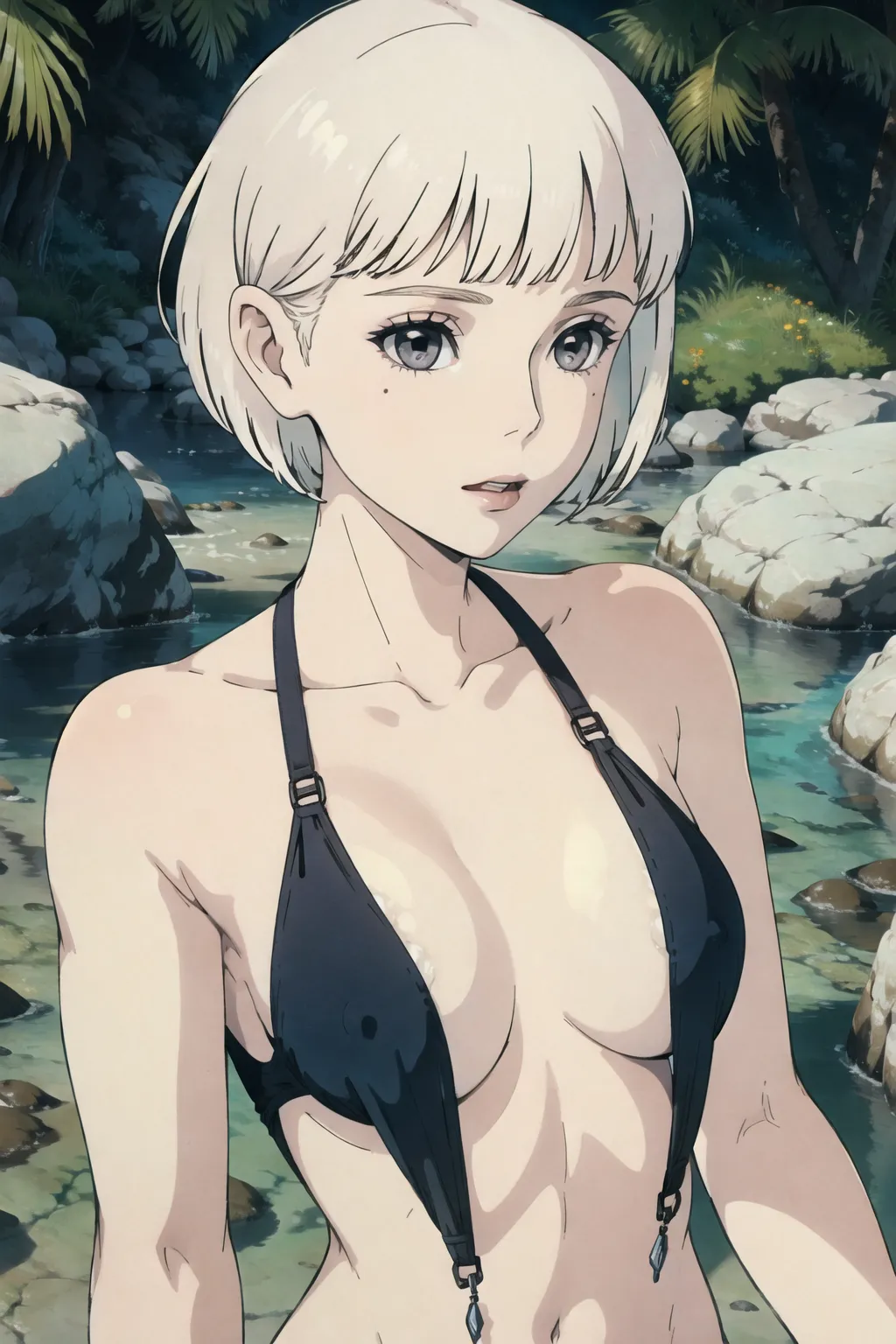 Dopamine Girl - A pale woman, pixie cut, nsfw, small boobs, swim suit,  close up, <lora:dpmg_ghibli_style:0.92> 6abg0kL3exB