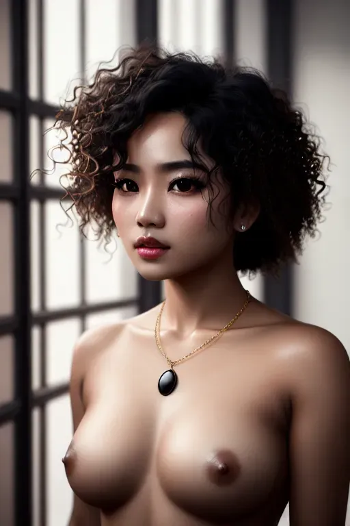 A photoshot of,a philippine girl,naked,walking,indoor,five fingers per hand,curly hair,gorgeous face,beautiful lips,black eyes,curved eyebrows,curved eyelid,textured skin,erotic,wearing necklace,8k,editorial,bokeh,unreal engine,smooth