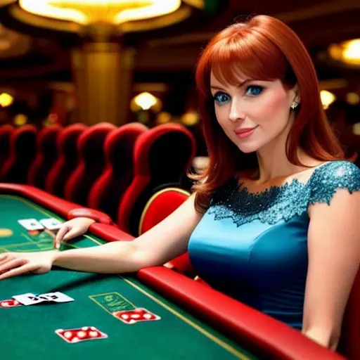 low angle shot, different clothing,
Anna in Las Vegas. playing cards in a casino.
innocent sweet, Anna of Arendelle 37 years old, Nordic, dark green dress, large natural round blue eyes, long auburn hair, sweet face, warm smile, soft curved eyebrows, smaller modest breasts. cards fanned in her hand.
five fingers per hand, ultra realistic, unreal engine, reduced saturation, adult