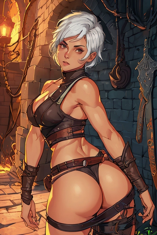 Dragon age inquisition, female sword and shield warrior, Cassandra Pentaghast, tanned skin, short crew cut dark hair, scar across the cheek, cute, naked, string loincloth, belt with a sword sheethed on her side, thicc strong figure, thin waist, thicc phat ass, full thighs, cute feet, aroused clit, aroused pussy, throbbing brown anus, in skyhold, crawling down on the bed, presenting her ass, legs spread, ((high definition)), ((4k quality)), ((excellent lighting)), ((great shading)), ((pristine detail)), ((really clear picture)), ((beautiful vibrant colors)), ((accurate at lower prompt guidence)), ((ultra realistic)), (((five fingers per hand))), (((two arms per person))), (((two legs per person))),