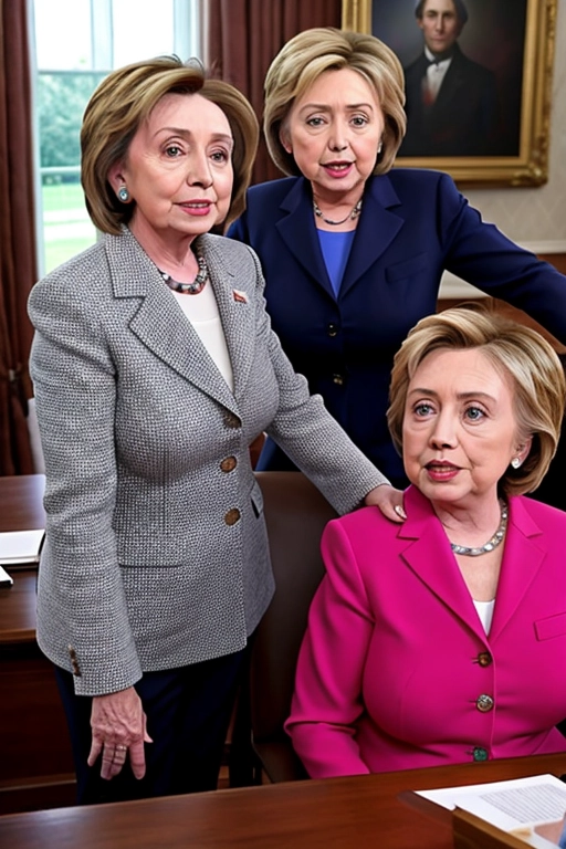 Nancy pelosi and hillary clinton, exposing titties in a courthouse, exposed breasts, realistic faces