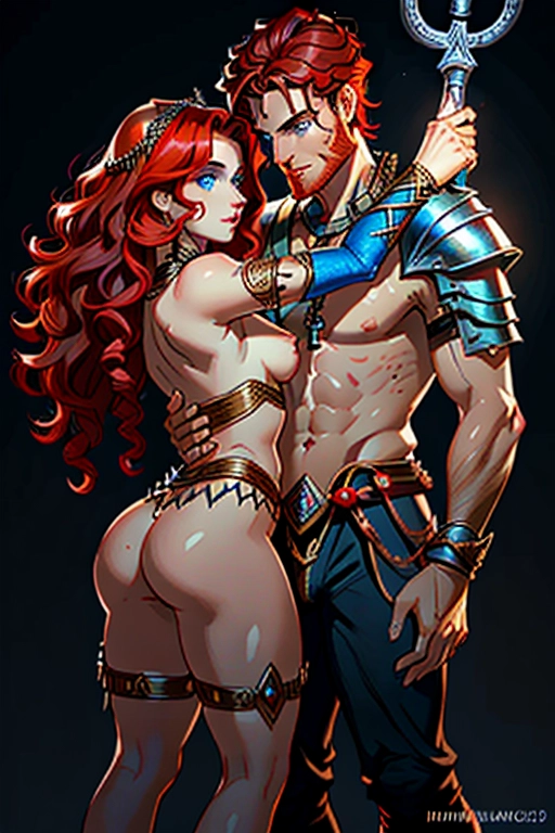 A couple having sex together, a Fantasy knight, a princess, warrior, (he has) red hair, full red beard, blue eyes, strong chin, black tunic, chainmail armor, flaming enchanted greatsword, holy cross crest, regal, holding a princess, whispering in her ear, massaging her pussy, jungle tribal woman, (she is) dark skin african, (she has) dark curly hair, hair braids, sexy eyes, cute nose, full lips, small breasts, thin waist, thicc ass, full thighs, aroused, ready for sex, wearing a small loincloth, being held in the arms of a knight, ((high definition)), ((4k quality)), ((excellent lighting)), ((great shading)), ((pristine detail)), ((really clear picture)), ((beautiful vibrant colors)), ((accurate at lower prompt guidence)), ((ultra realistic)), (((five fingers per hand))), (((two arms per person))), (((two legs per person))),